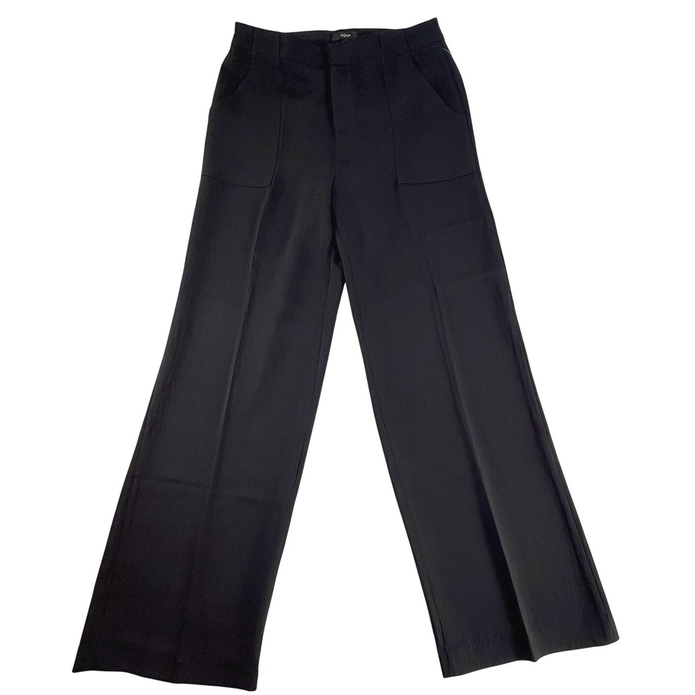 AQUA The New 9-5 Black Wide Leg Pants High Rise Trouser Large Bloomingdale's NWT - Picture 6 of 13